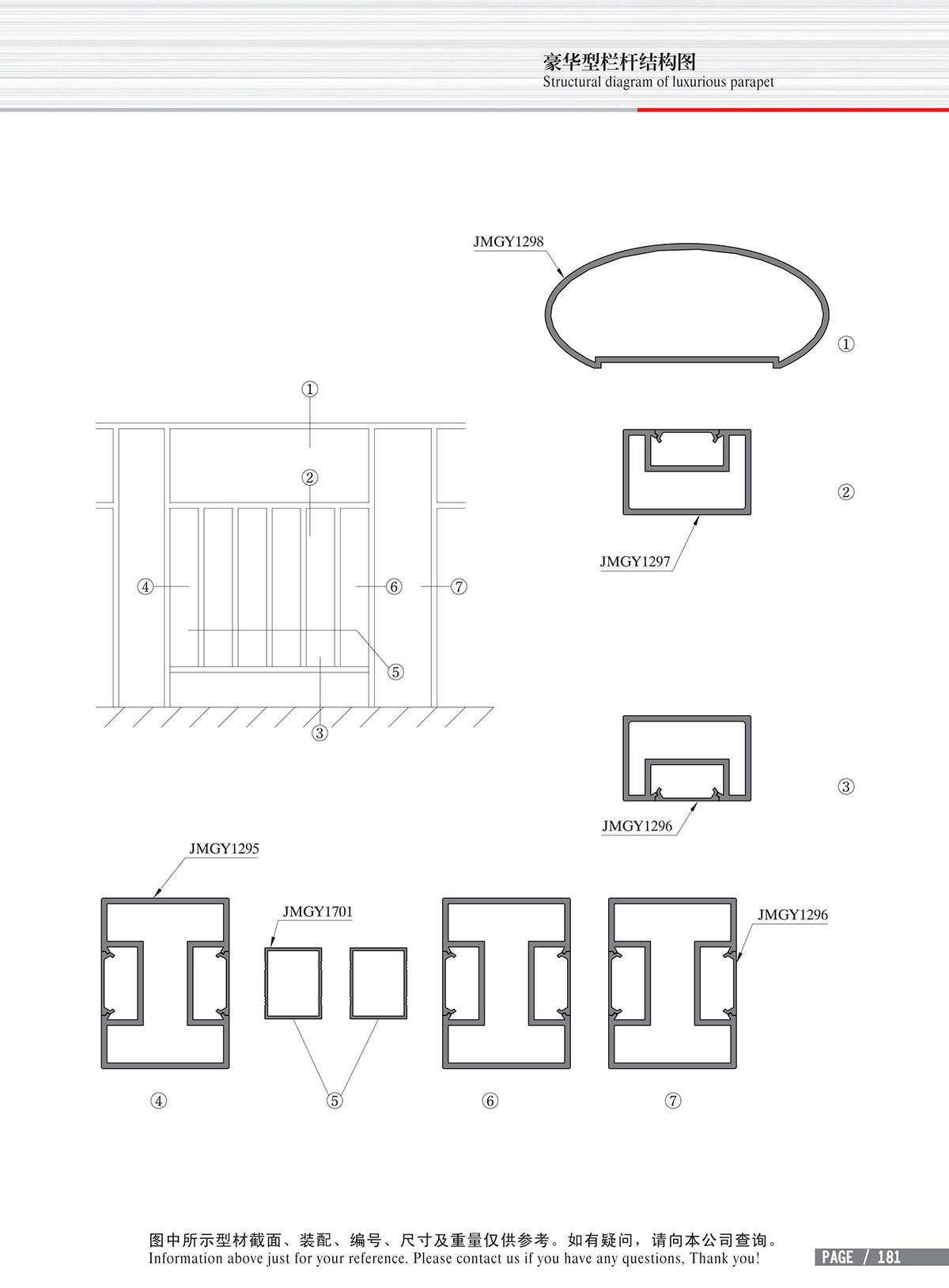 Dibujo estructural de barandilla de lujo