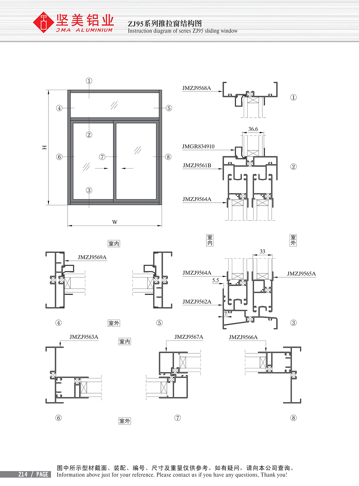 ZJ95系列推拉窗结构图