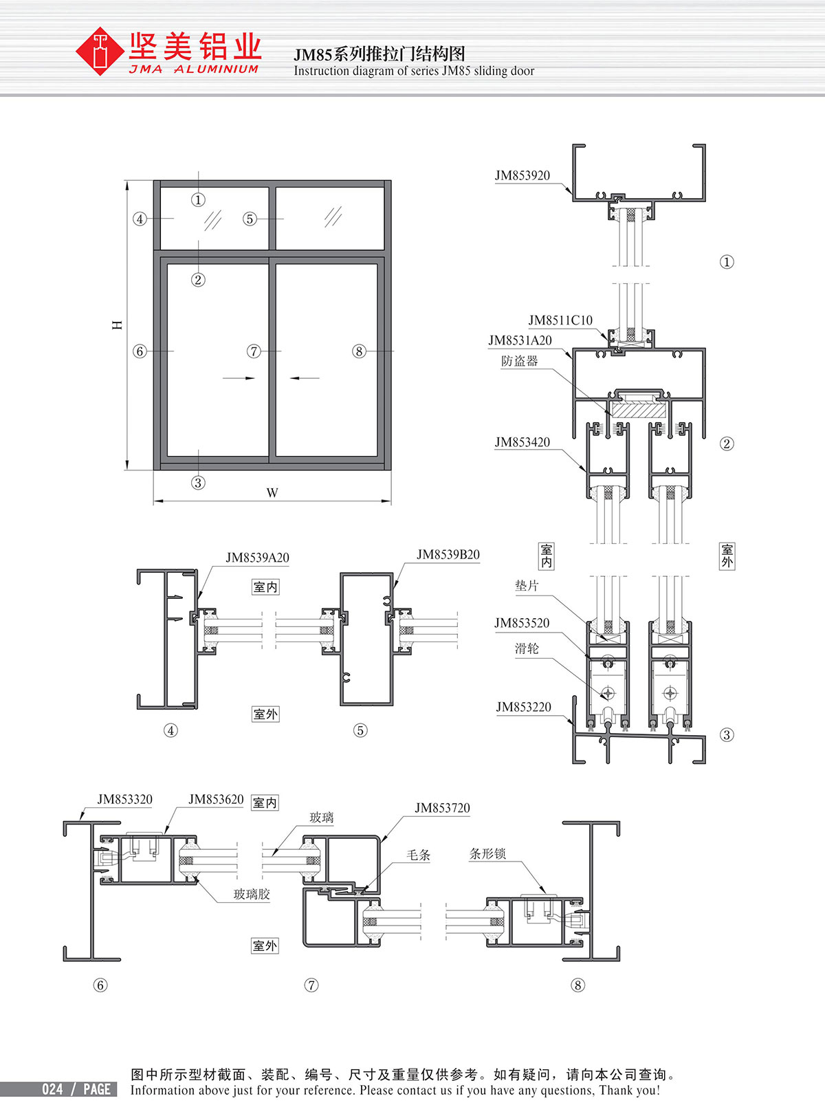 JM85系列推拉门结构图-2