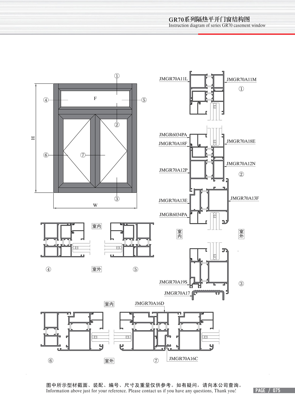 GR70系列隔热平开门窗结构图