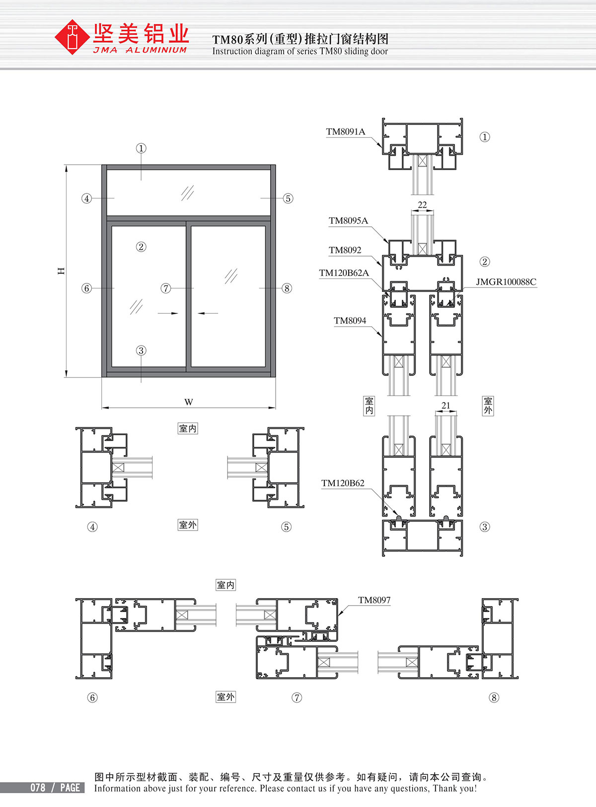 TM800系列（重型）推拉门窗结构图