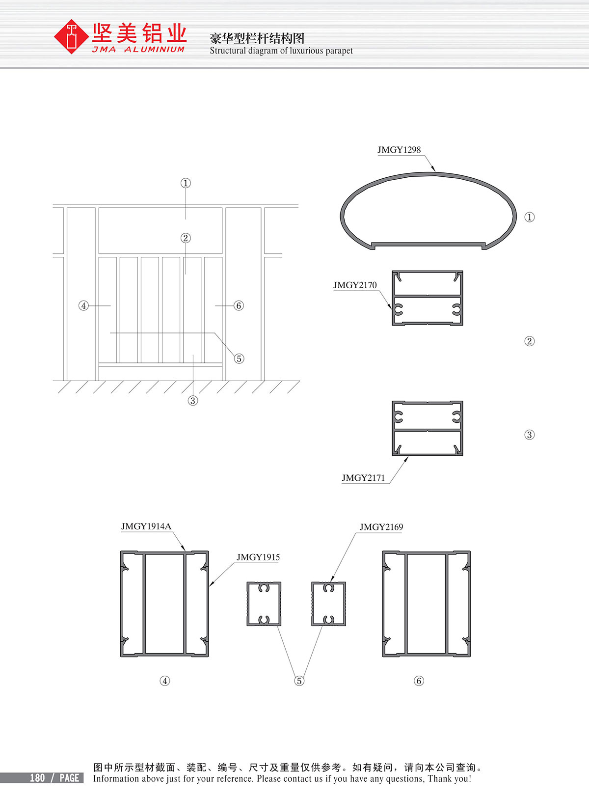 Dibujo estructural de barandilla de lujo