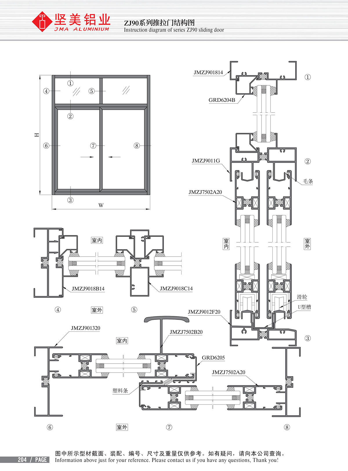 ZJ90系列推拉门结构图