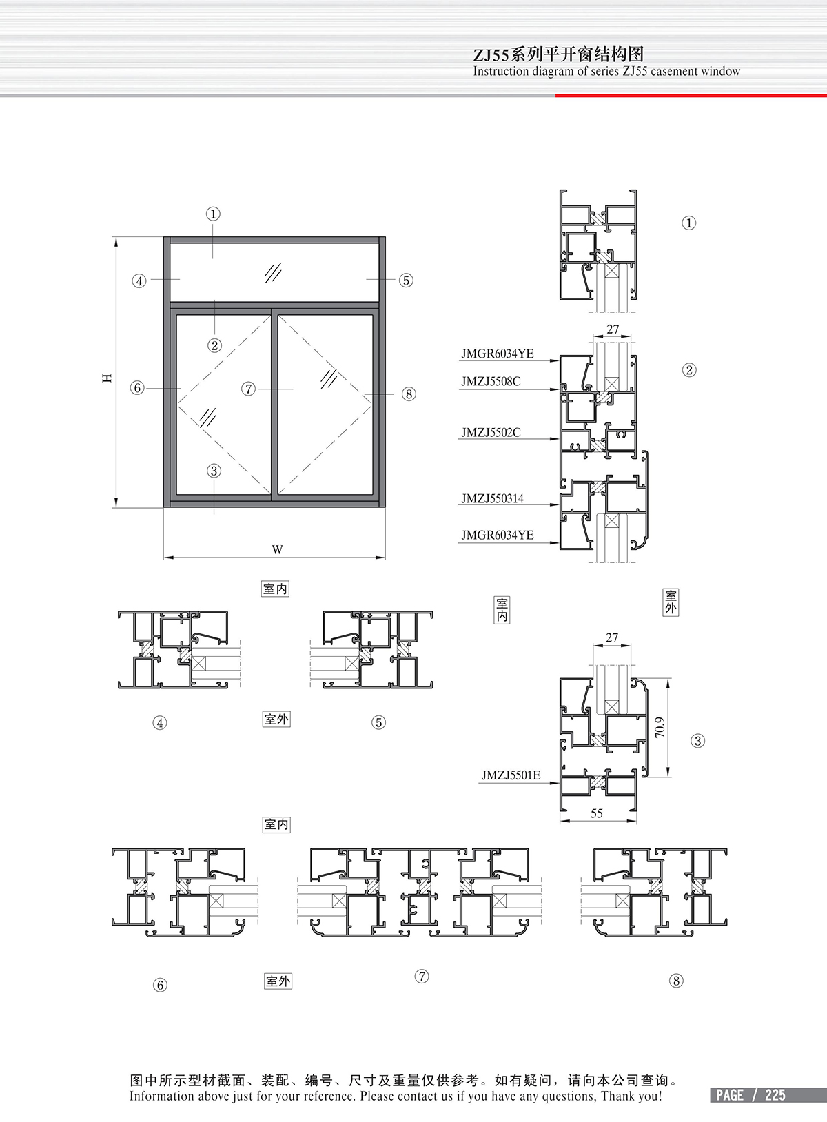 ZJ55系列平开窗结构图