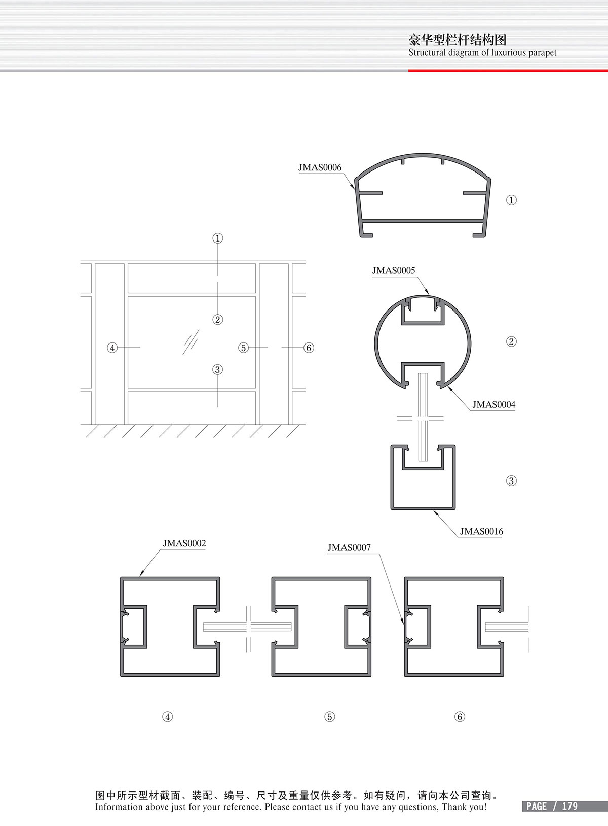 Dibujo estructural de barandilla de lujo