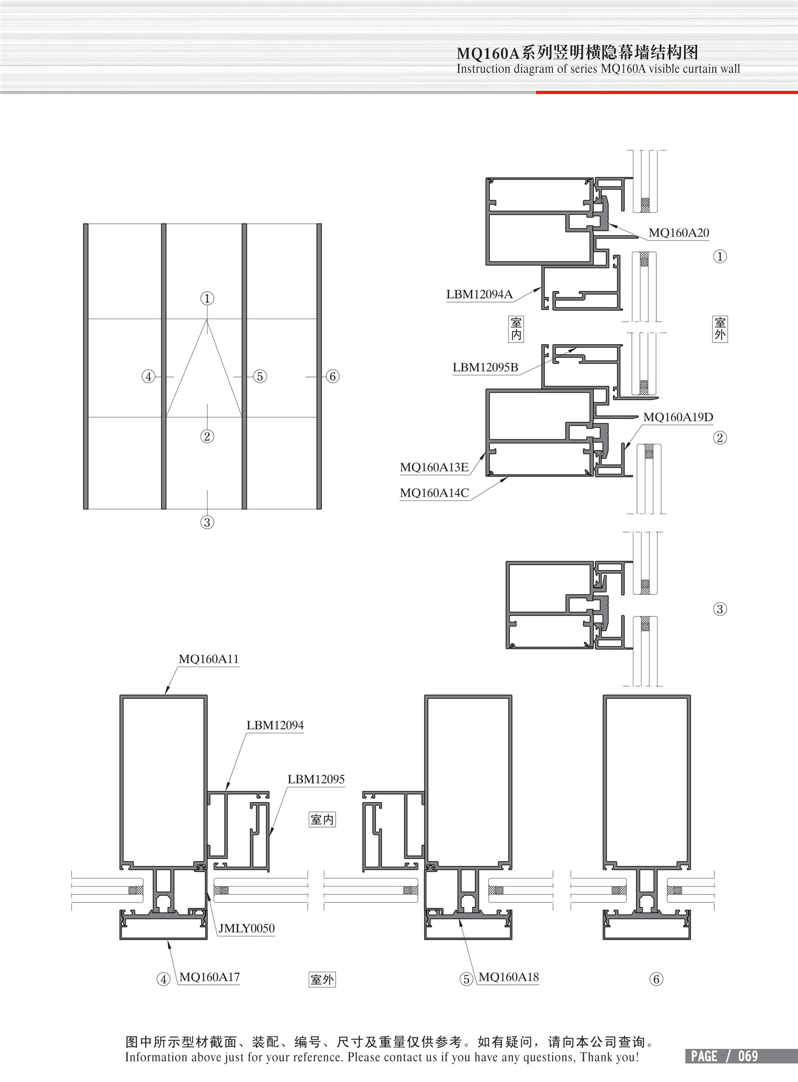 MQ160A系列竖明横隐幕墙结构图