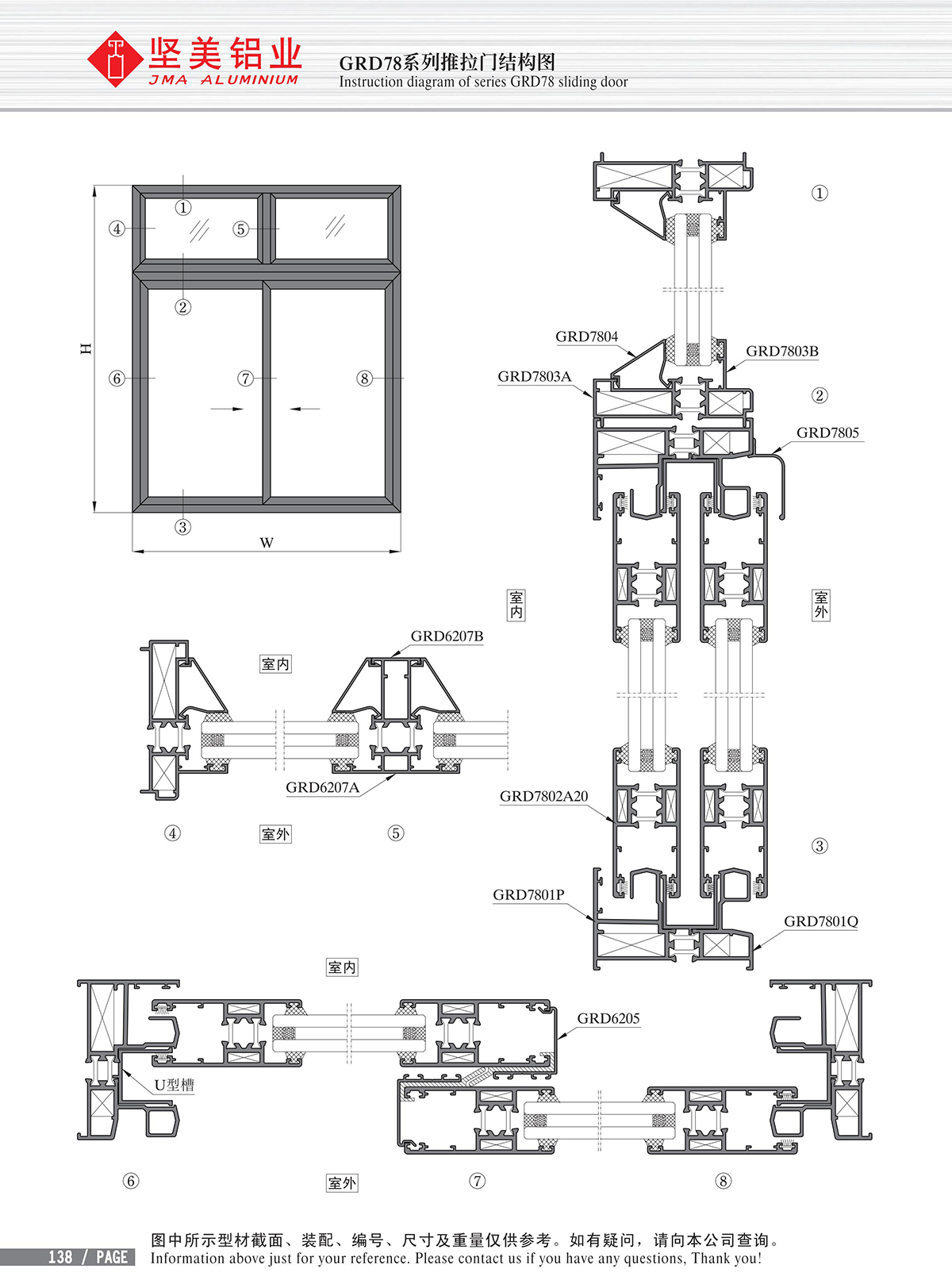 GRD78系列推拉门结构图